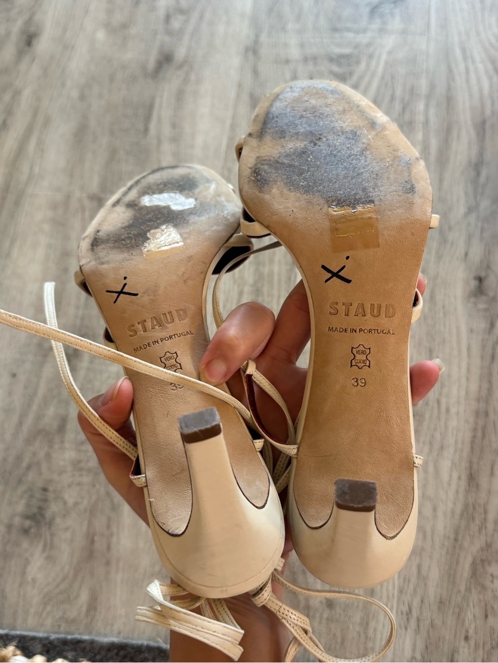 Staud Floral Sandal ankle tie Heels cream size 39 worn once - Picture 8 of 8